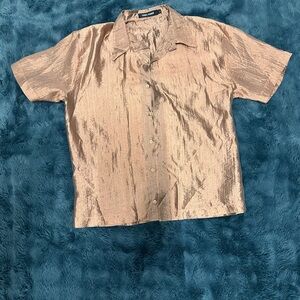 Men’s Shimmery Short-Sleeve Button-Up Shirt - Rose Gold